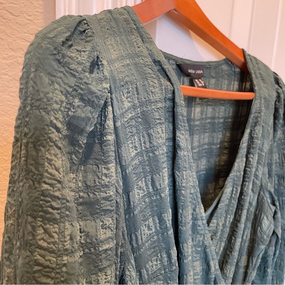 New Look Dark Green Plaid Wrap Midi Dress Long Sleeve Size 6 - Picture 6 of 8